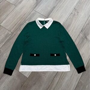 Karl Lagerfeld Paris green sweater with white collar and cuffs, size M
